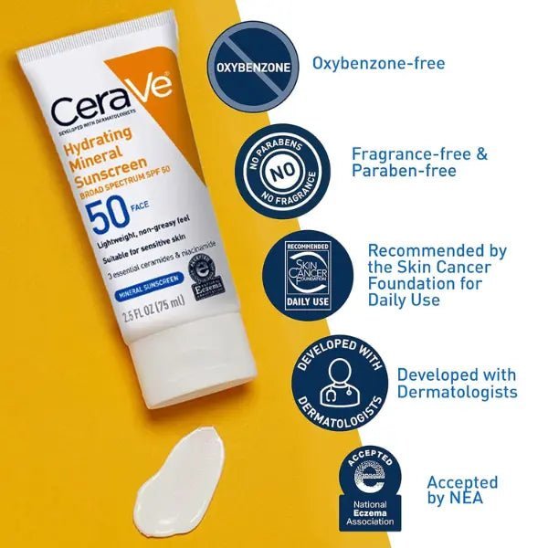 CeraVe 100% Mineral Sunscreen SPF 50 - Glow Haven